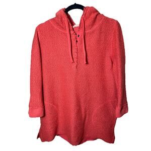 Soft Surroundings Hoodie Pullover M Coral Bouclé Knit Tunic‎ 3/4 Sleeve Cotton